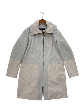 Hilary Radley Two-Tone Light Gray and Beige Trench Coat